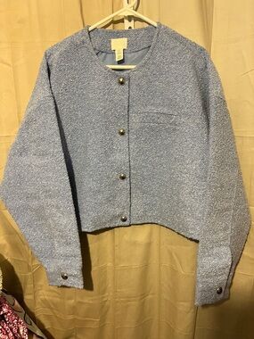 H&M Pastel Blue Bouclé Crop Jacket